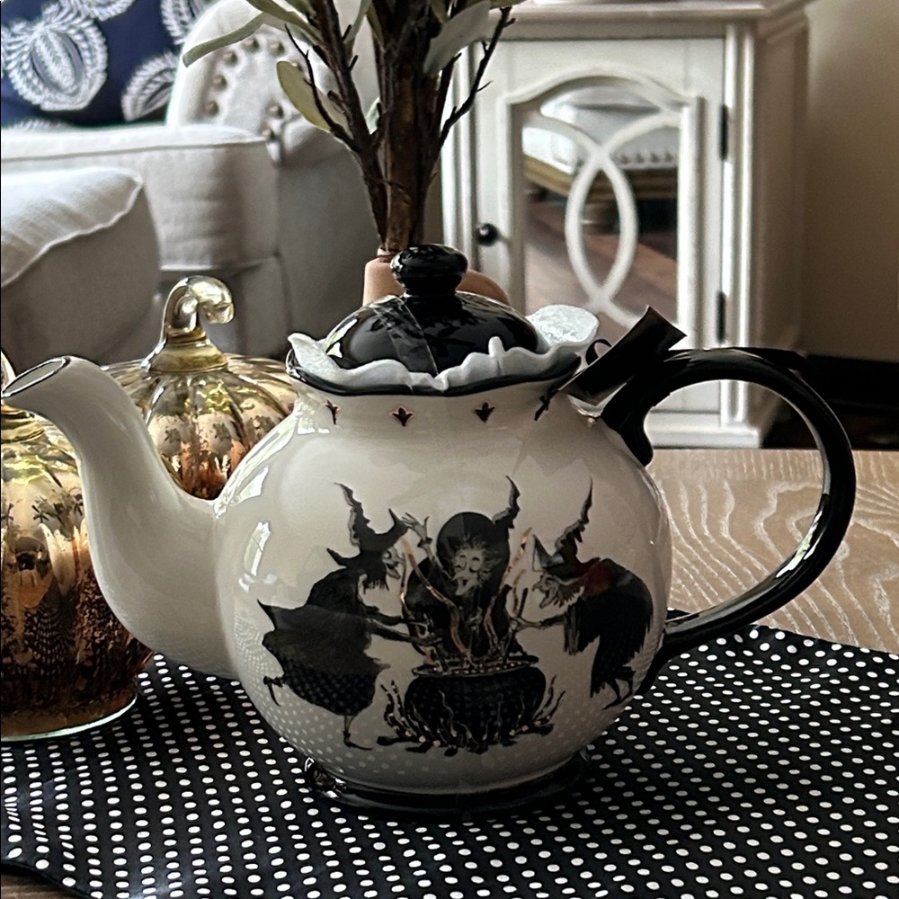NEW! Vintage Inspired Gothic Salem Witch Ceramic Porcelain Teapot